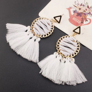 Sasha - Faux Leather Laced Tassel Earring