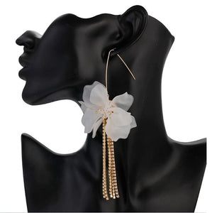 Bridgett - White Floral Diamante Drop Earrings