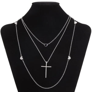 Faith - Cross & Hearts Layered Necklace