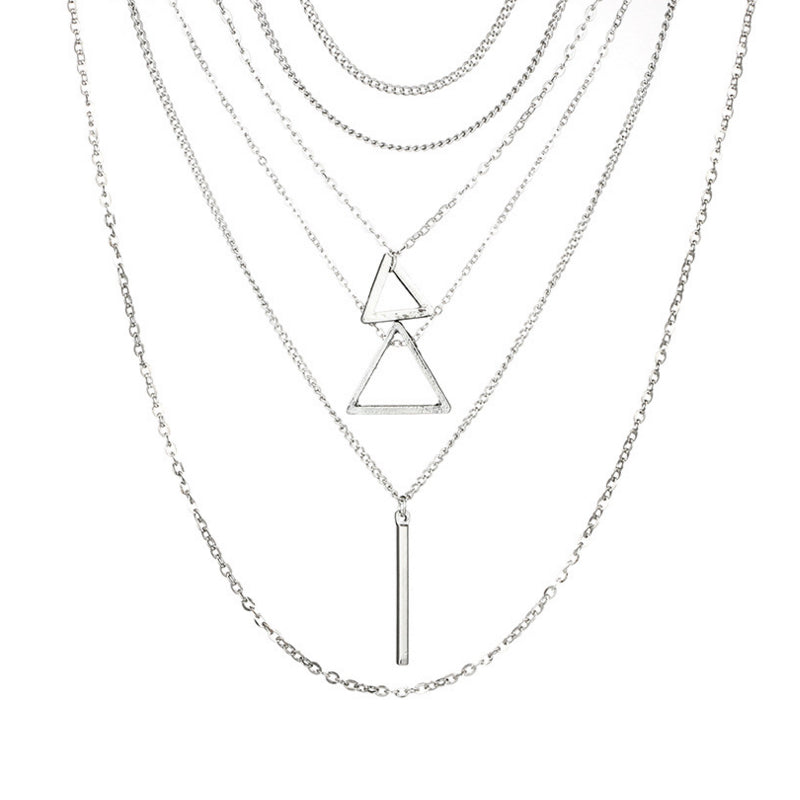 Larissa - Layered Silver Pyramid Necklace