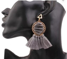 Load image into Gallery viewer, Sasha - Faux Leather Laced Tassel Earring
