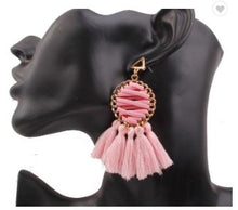 Load image into Gallery viewer, Sasha - Faux Leather Laced Tassel Earring
