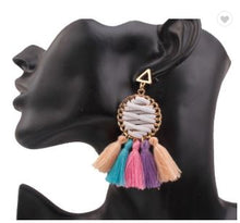 Load image into Gallery viewer, Sasha - Faux Leather Laced Tassel Earring
