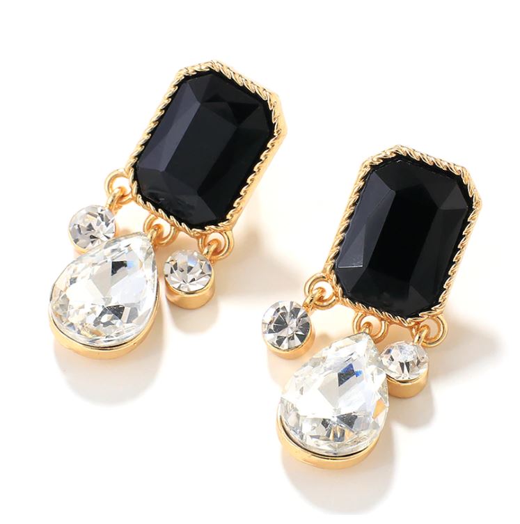 Tiara - Diamond Drops Black Gemstone Earring