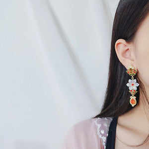 Vera - Vintage Pearl Floral Drop Earrings