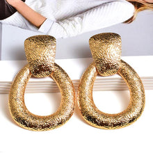 Load image into Gallery viewer, Zenna - Gold Textured Oval Drop Earrings
