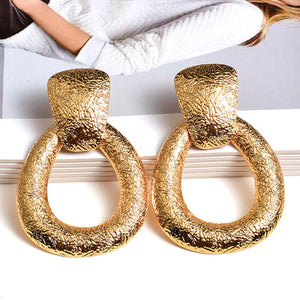 Zenna - Gold Textured Oval Drop Earrings