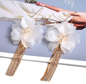 Bridgett - White Floral Diamante Drop Earrings