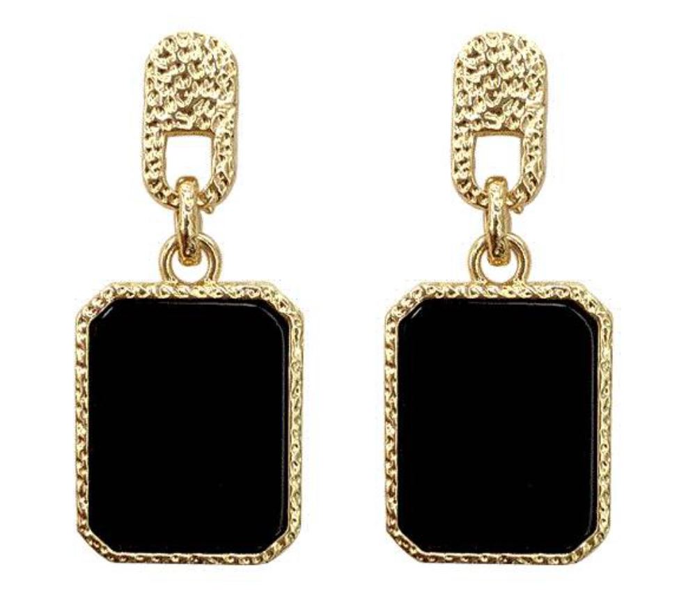 Betty - Gold Embossed Marble Stone Earrings