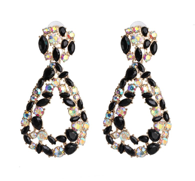 Darcie - Elongated Black Gemstone Drop Earrings