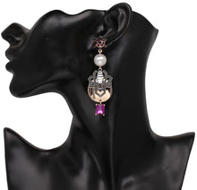 Load image into Gallery viewer, Paige - Purple Gem &amp; Pearl Drop Earrings
