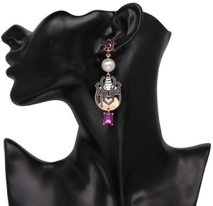 Paige - Purple Gem & Pearl Drop Earrings