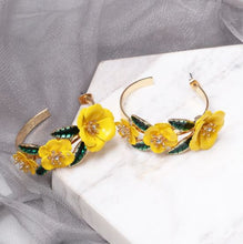 Load image into Gallery viewer, Fleur* - Floral Embellished Hoop Earrings
