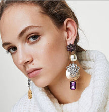 Load image into Gallery viewer, Paige - Purple Gem &amp; Pearl Drop Earrings
