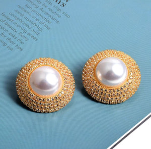 Paula - Pearl Diamante Stud Earrings