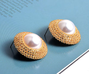 Paula - Pearl Diamante Stud Earrings