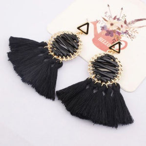 Sasha - Faux Leather Laced Tassel Earring