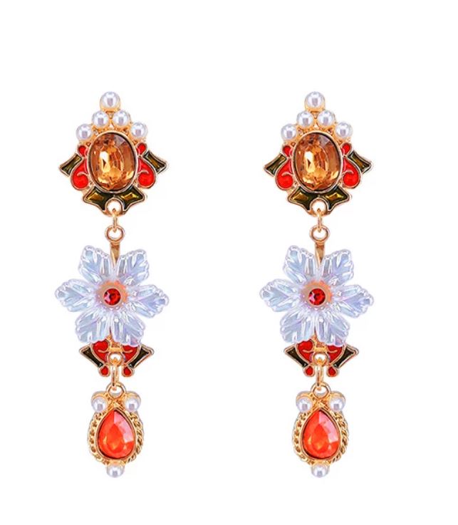 Vera - Vintage Pearl Floral Drop Earrings