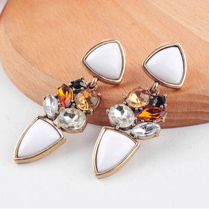 Gracie- White Jeweled Drop Earrings