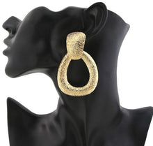 Load image into Gallery viewer, Zenna - Gold Textured Oval Drop Earrings
