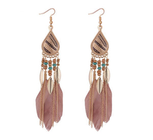 Veron* - Bohemian Dangle Feather Earrings