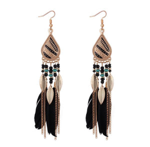 Veron* - Bohemian Dangle Feather Earrings