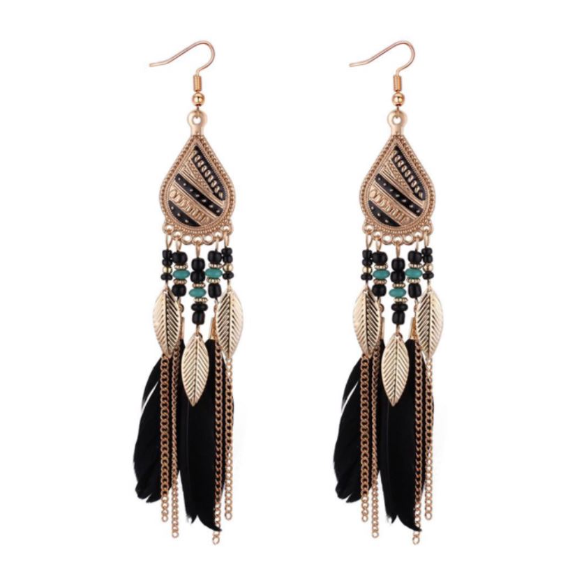 Veron* - Bohemian Dangle Feather Earrings